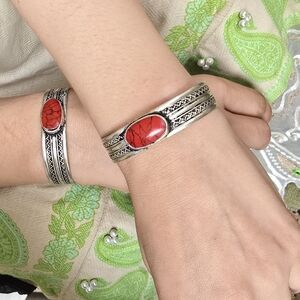Silver and Red Stone Bracelet